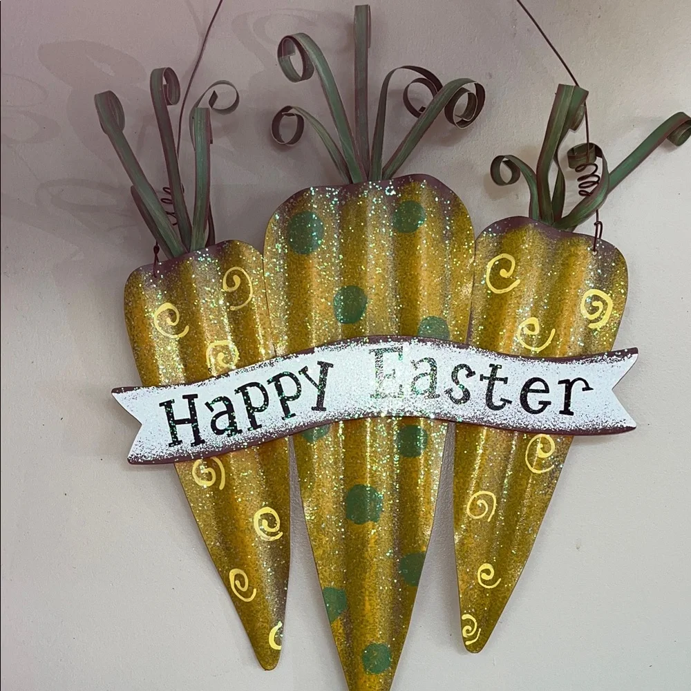 Happy Easter Gold & Green Carrot Wall Hanging